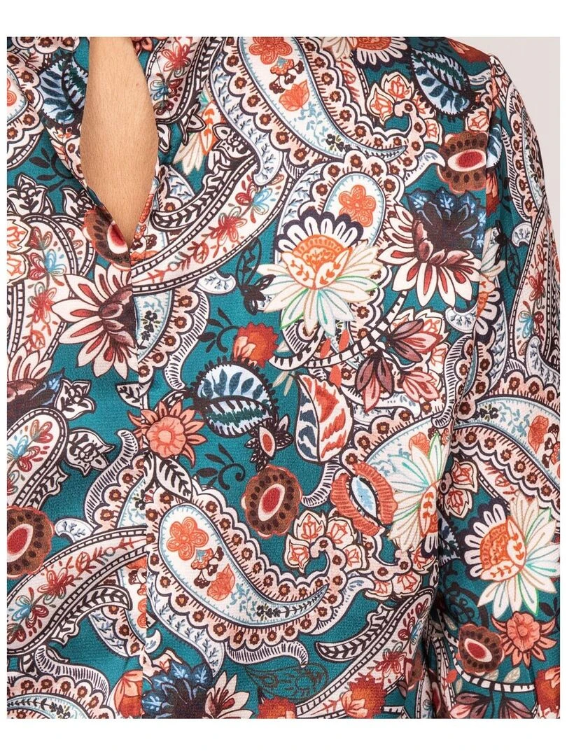 Blouse fluide motifs FABUS   Bleu canard