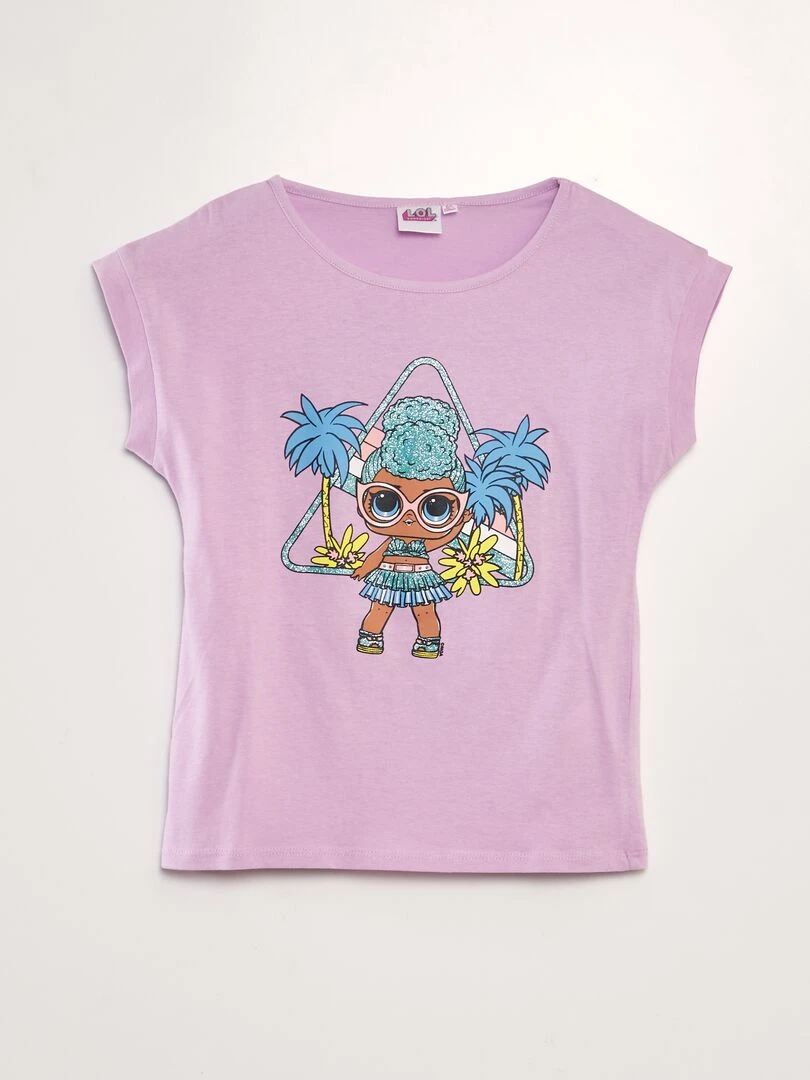 T shirt fantaisie à paillettes 'Lol' Mauve