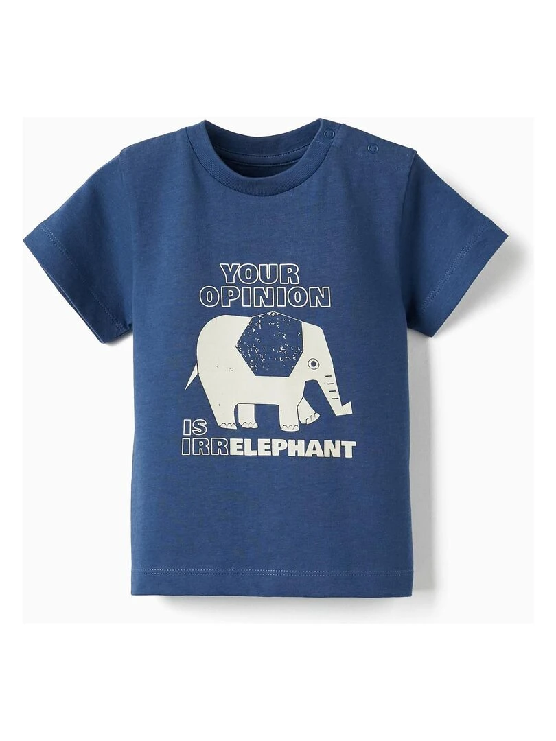 T shirt à manches courtes en coton pour bébé garçon 'Irrelephant' manches courtes  NATURE TAKEOVER   Bleu foncé