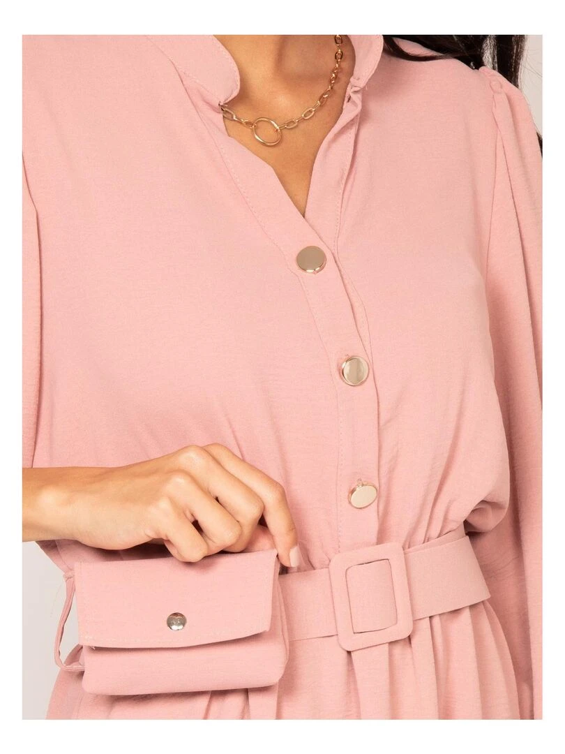 Robe chemise courte avec ceinture INATA   Rose