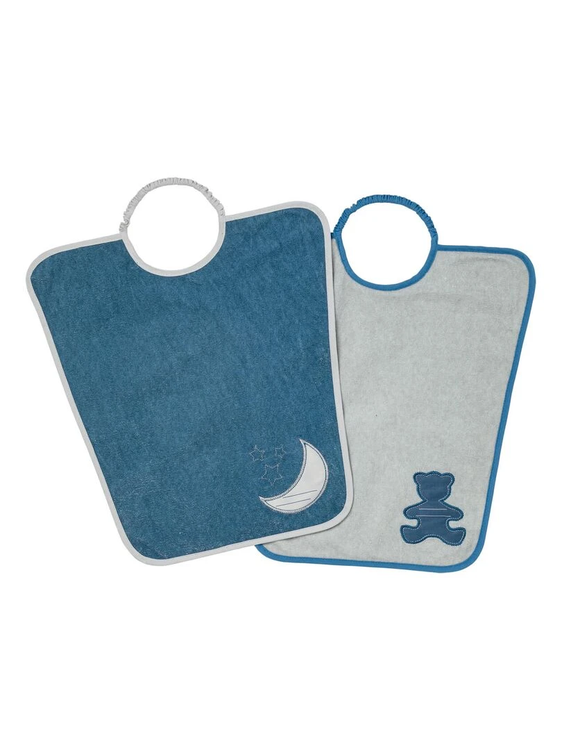 Lot de 2 bavoirs Maternelle Je m'Appelle Ours + Lune Bleu