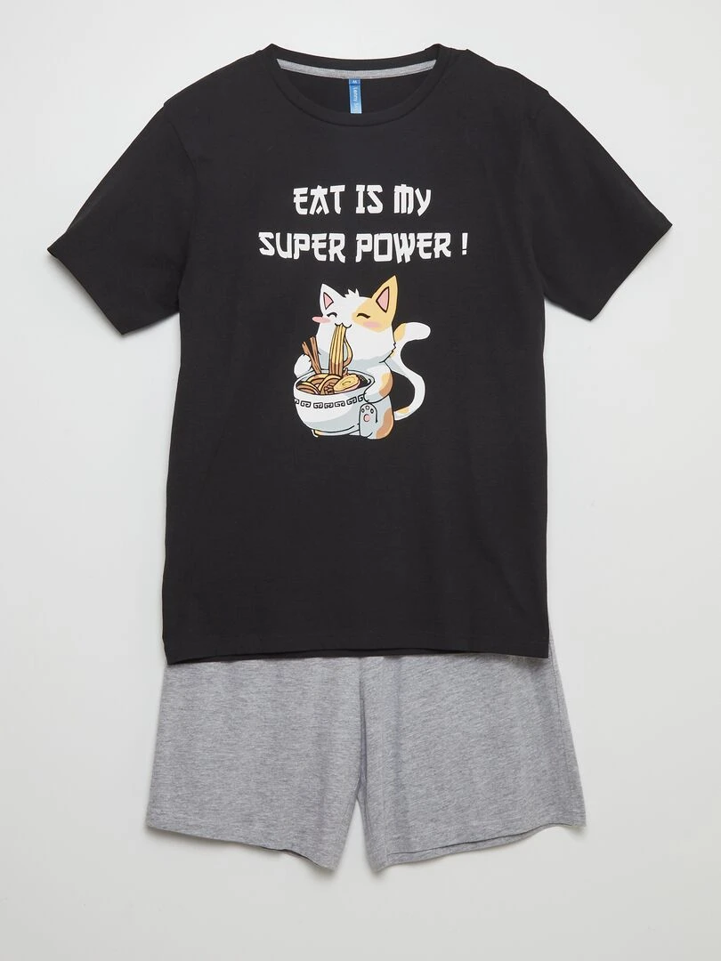 Ensemble pyjama court short + t shirt 2 pièces Noir