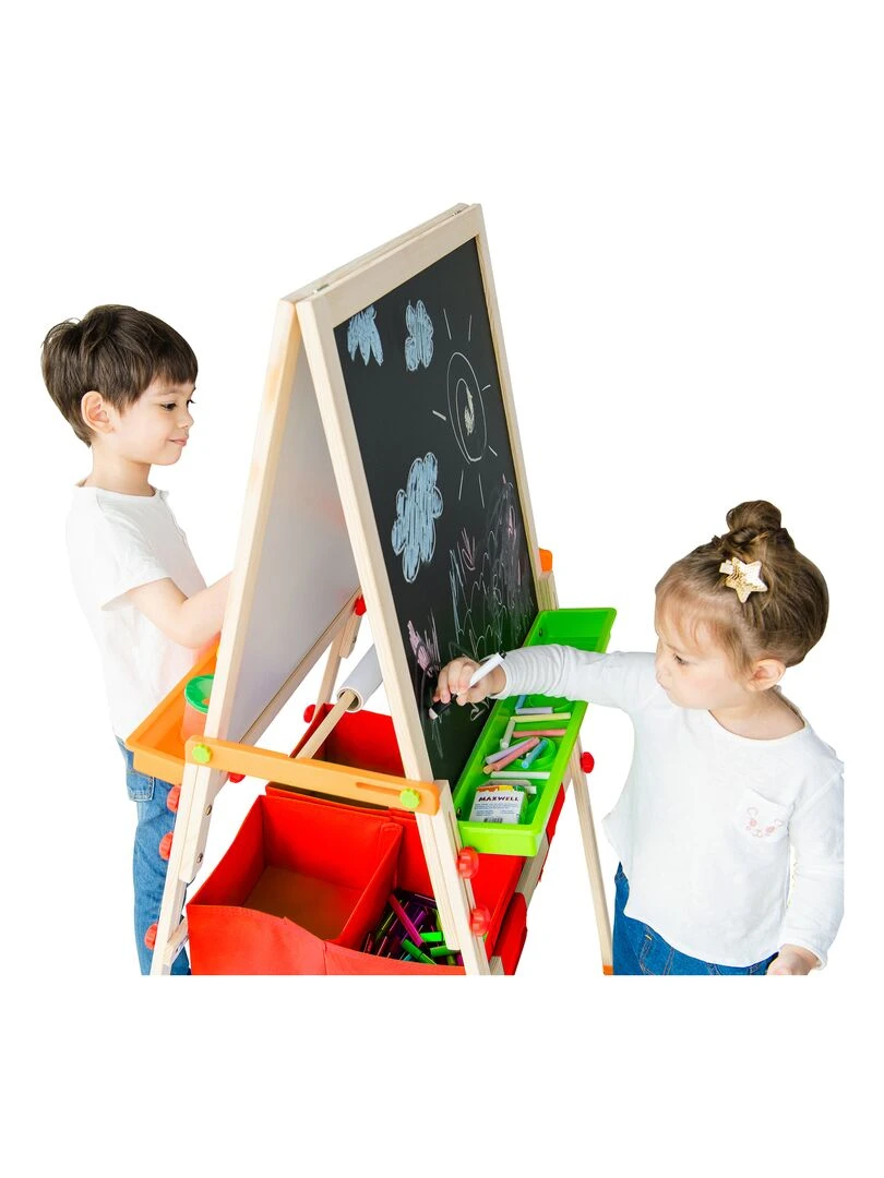 Tableau évolutif chevalet enfant en bois multifonction 3 en 1 avec rangement rouge Teamson Kids Rouge