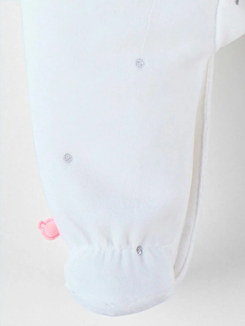 Pyjama 1 pièce hérisson en velours  écru/petits pois   Noukie's   Blanc