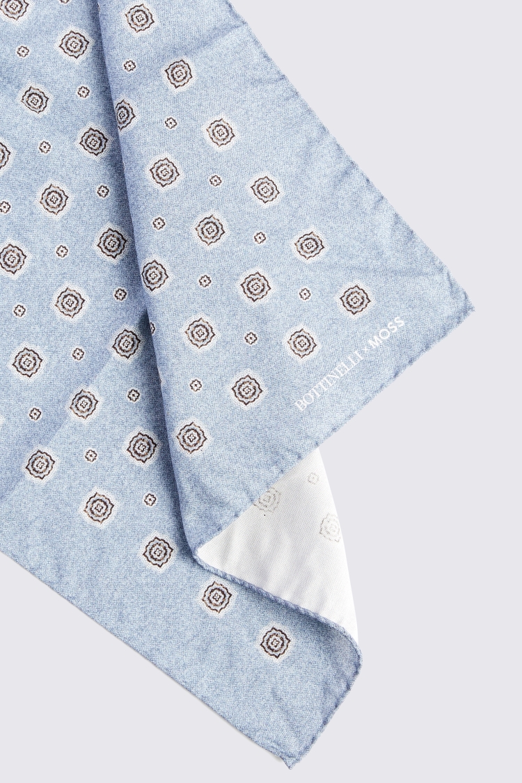 Bottinelli Sky Silk Medallion Pocket Square Buy Online at Moss