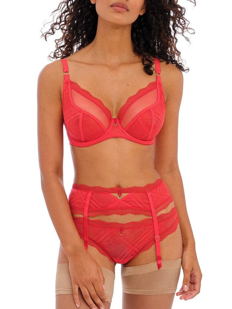 Porte jarretelles avec empiècement de dentelle Freya Fatale Rouge