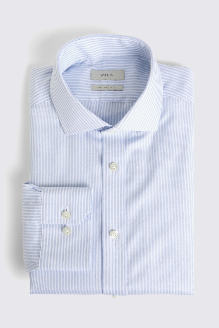 Tailored Fit Light Blue Stripe Twill Non-Iron Shirt   Buy Online at Moss