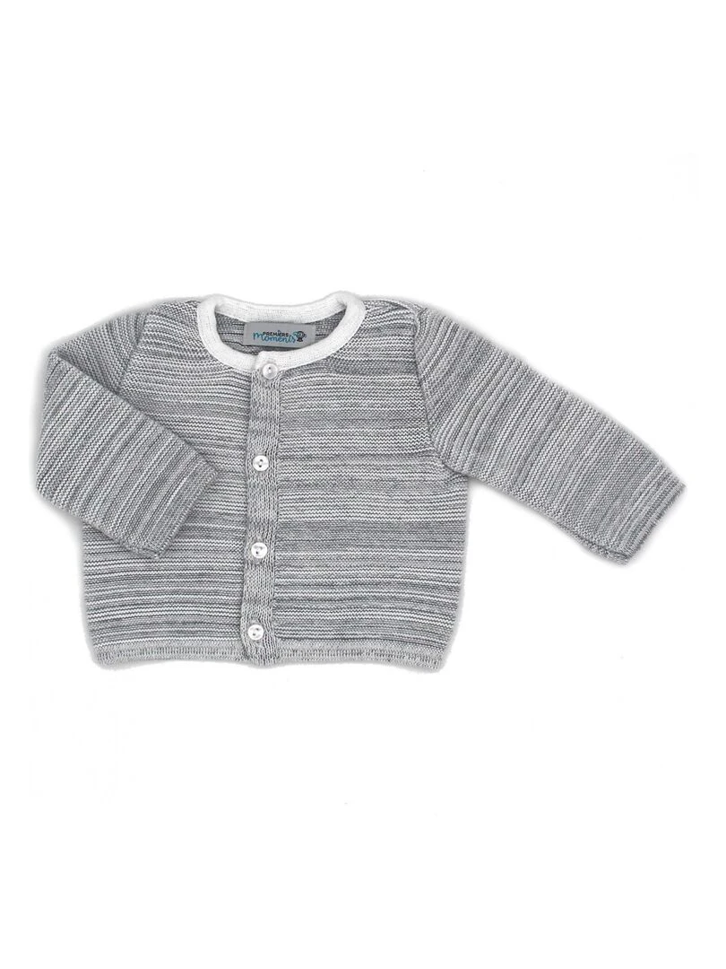 Ensemble tricoté   100% coton bio   1 à 3 mois   Gris