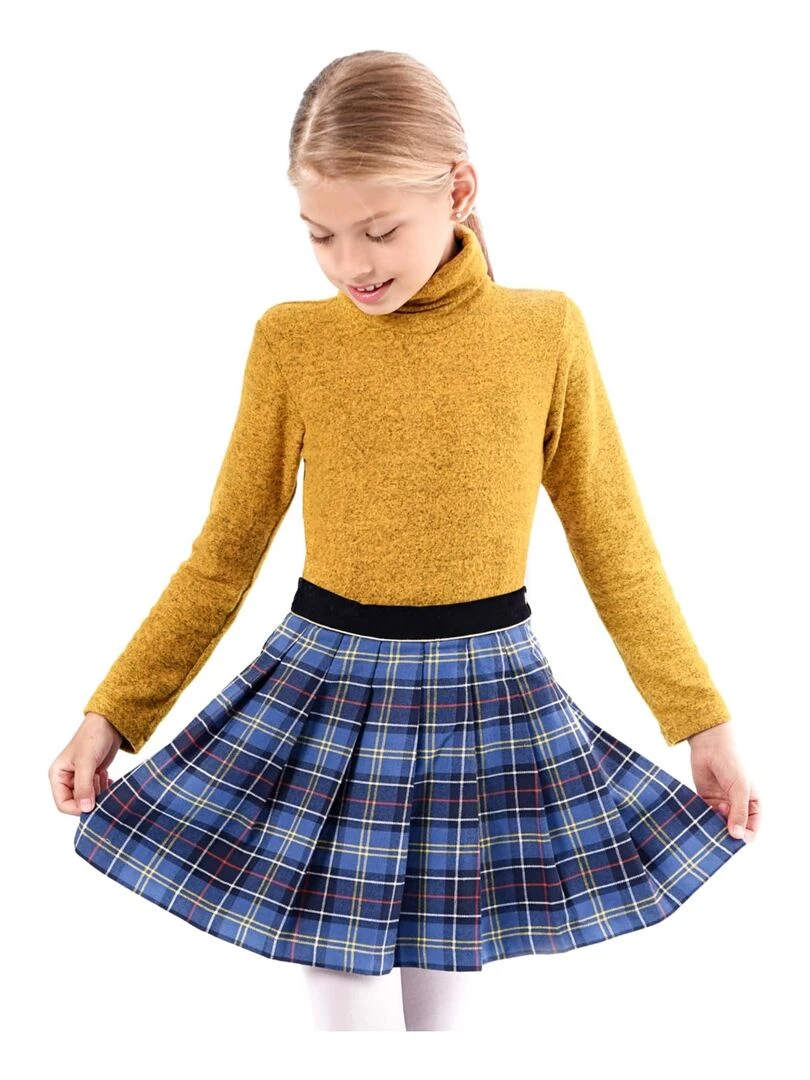 Jupe Écossaise Fille Carrx Tartan Bleu Roi Jaune LONDON 'LA FAUTE A VOLTAIRE' Bleu Jaune Gris
