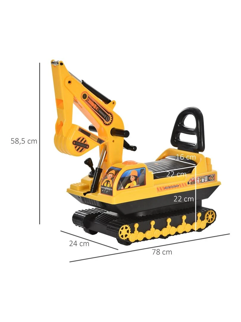 Porteur enfant tractopelle 12 36 mois coffre klaxon fonction pivotante jaune   Jaune
