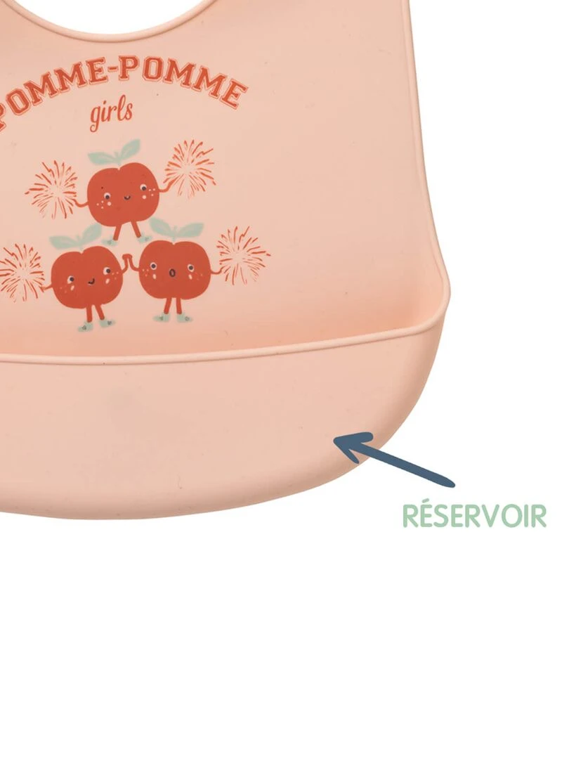 Bavoir 'pomme pomme girls' avec poche récupératrice   Rose