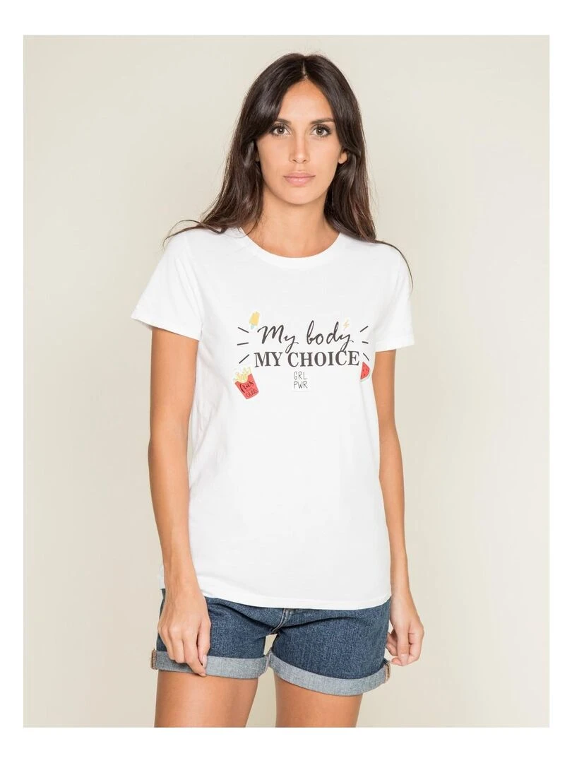 T shirt col rond message FLETY Blanc