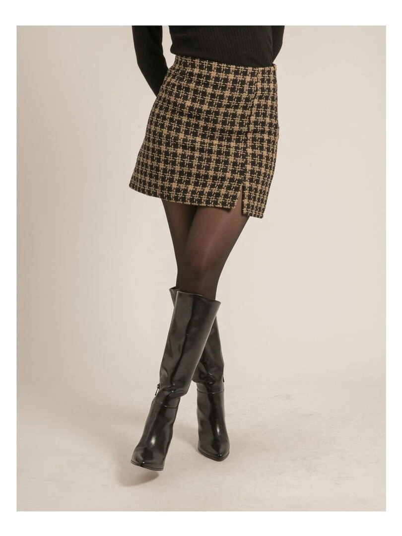 Jupe courte motifs XORINA Marron
