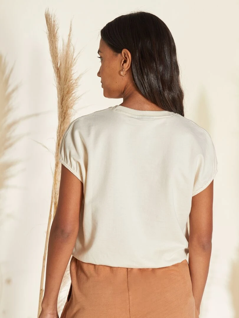 Tee shirt à manches bouffantes élastiquées   Ecru