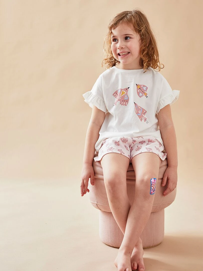 Pyjama 2 pièces imprimé oiseaux en jersey clair/écru Noukie's Beige