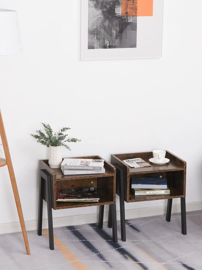 Tables de chevet style industriel lot de 2 tables de nuit Marron