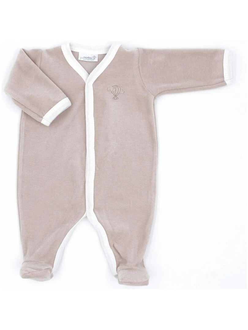 Pyjama velours 100% coton biologique 1 à 6 mois Beige