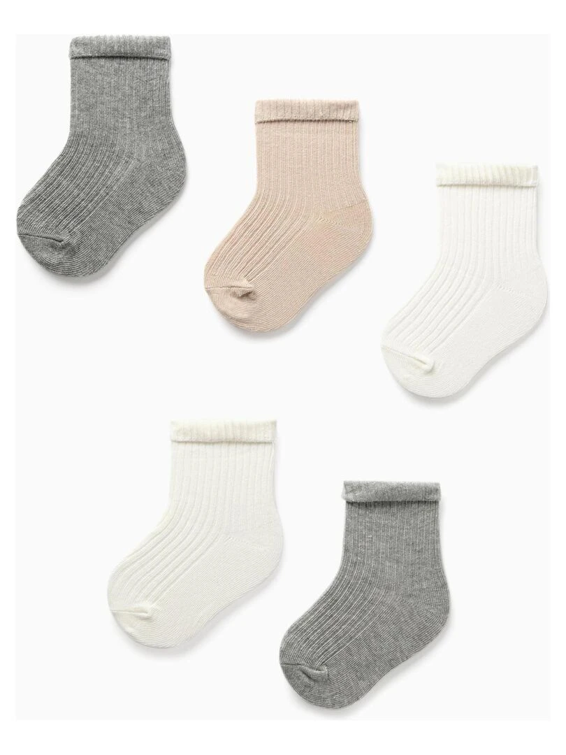 Pack 5 Paires de Chaussettes Côtelées avec Revers pour Bébé ESSENTIALS LINE Gris clair