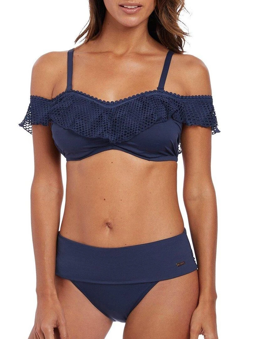 Haut de maillot à volant avec manches Marseille   Bleu