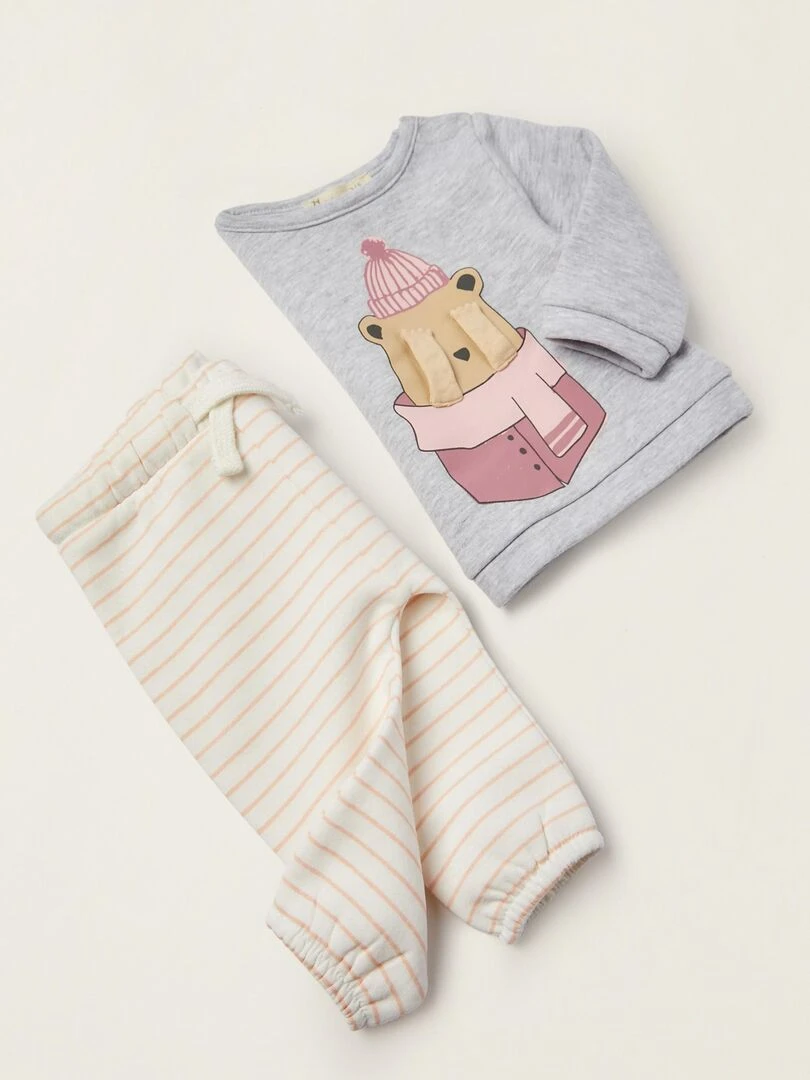 Survêtement en Coton Nouveau Née 'Bear'   TREASURE MOUNTAIN   Rose foncé