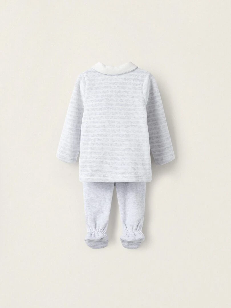 Pyjama en velours avec pieds pour nouveau né 'Hippopotame' EARLY BLOOM Gris clair