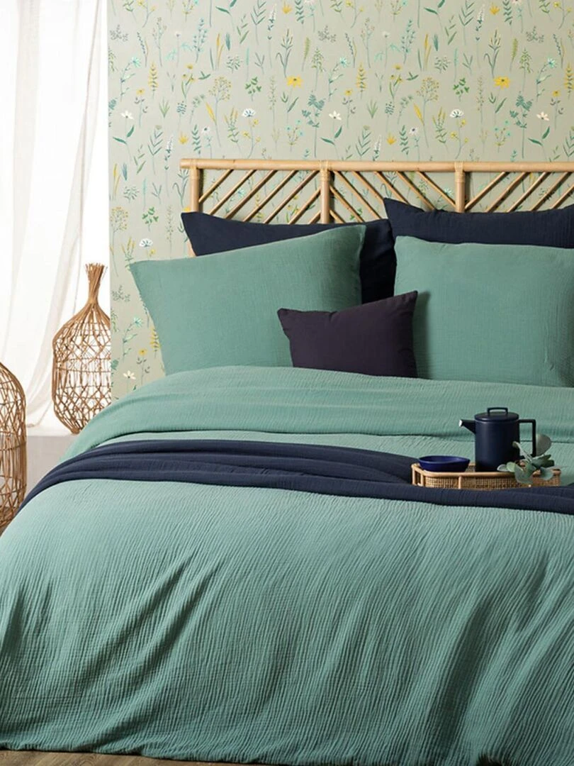 Parure de lit en double gaze de coton Vert