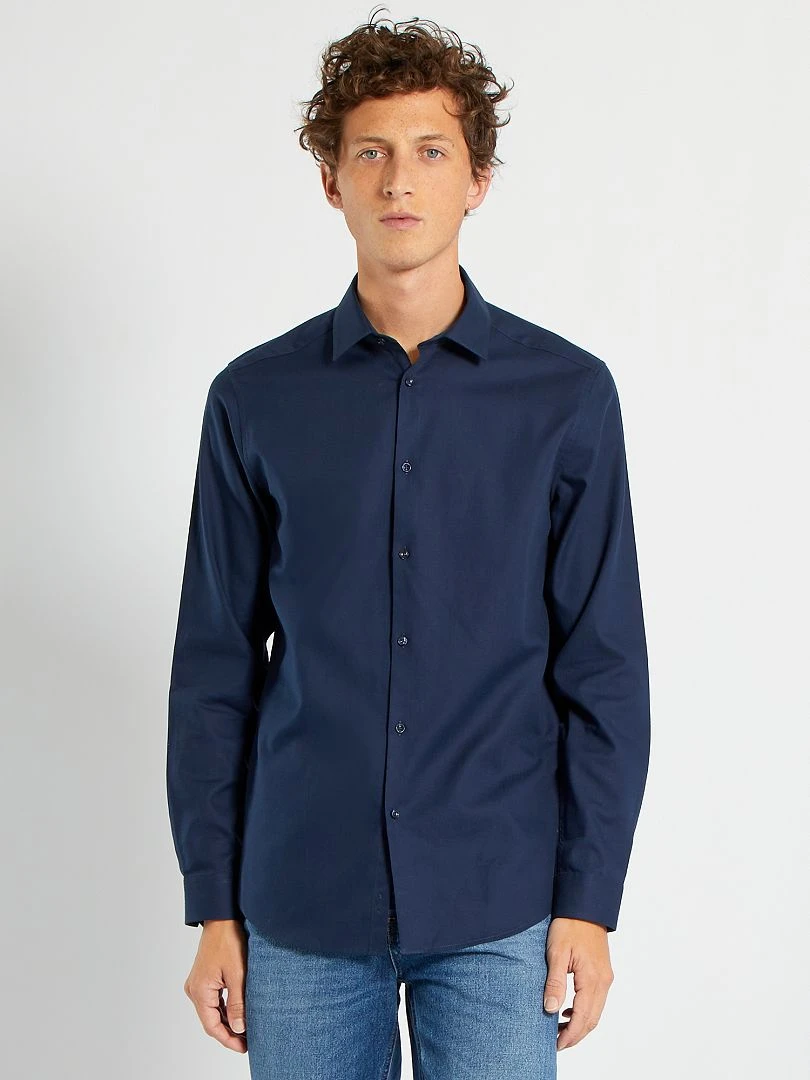 Chemise droite unie bleu noir