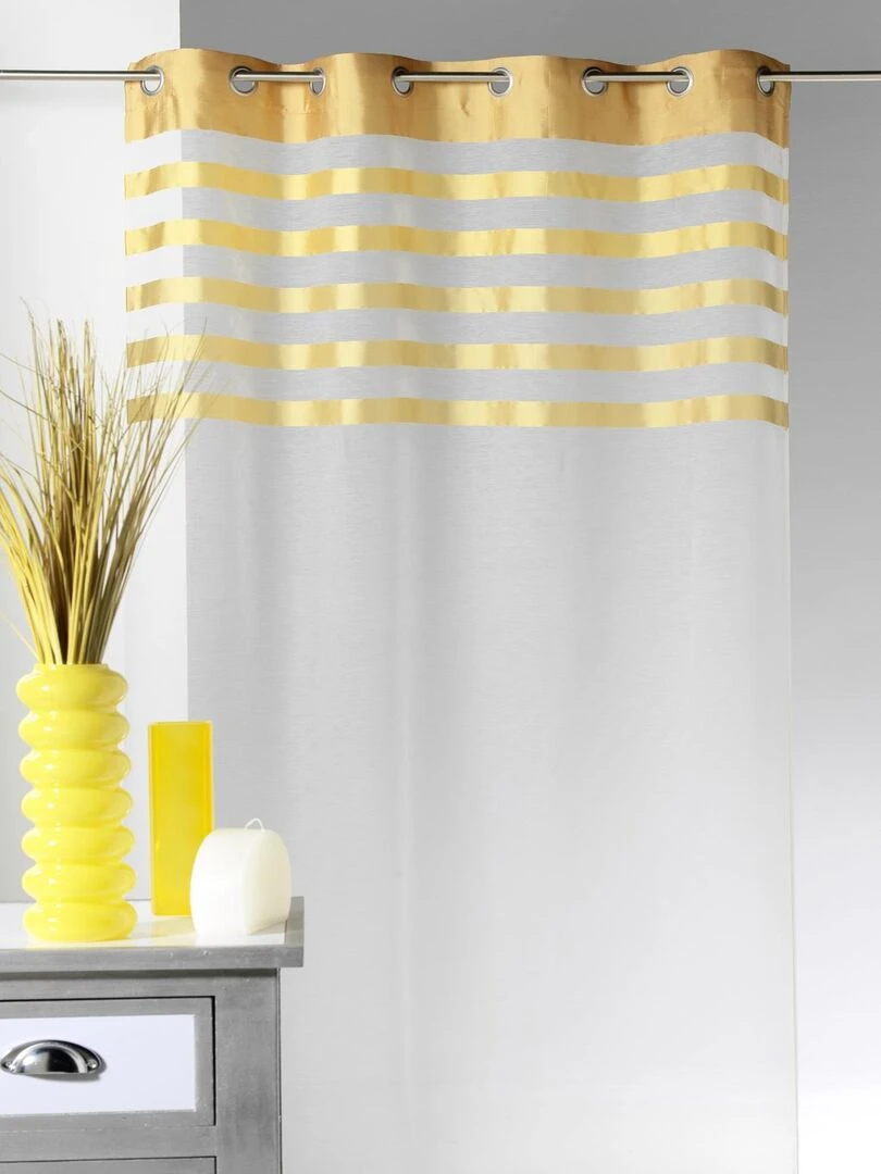 Voilage avec parement à rayures satinées et colorées Jaune