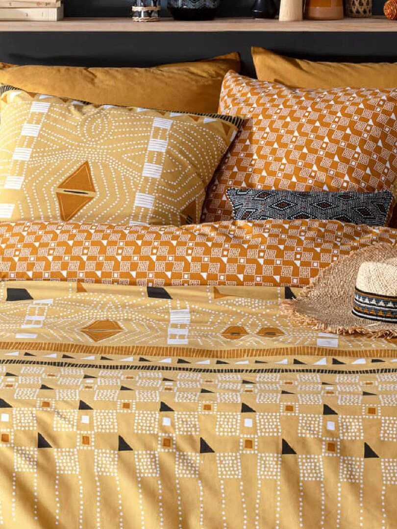 Parure de couette en percale au style ethnique Jaune