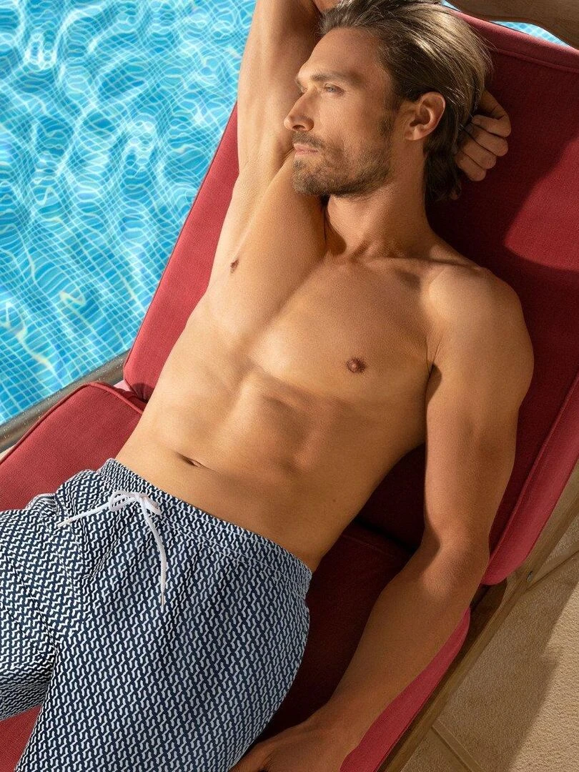 Short de bain à micro motif graphique  Nassau   Bleu