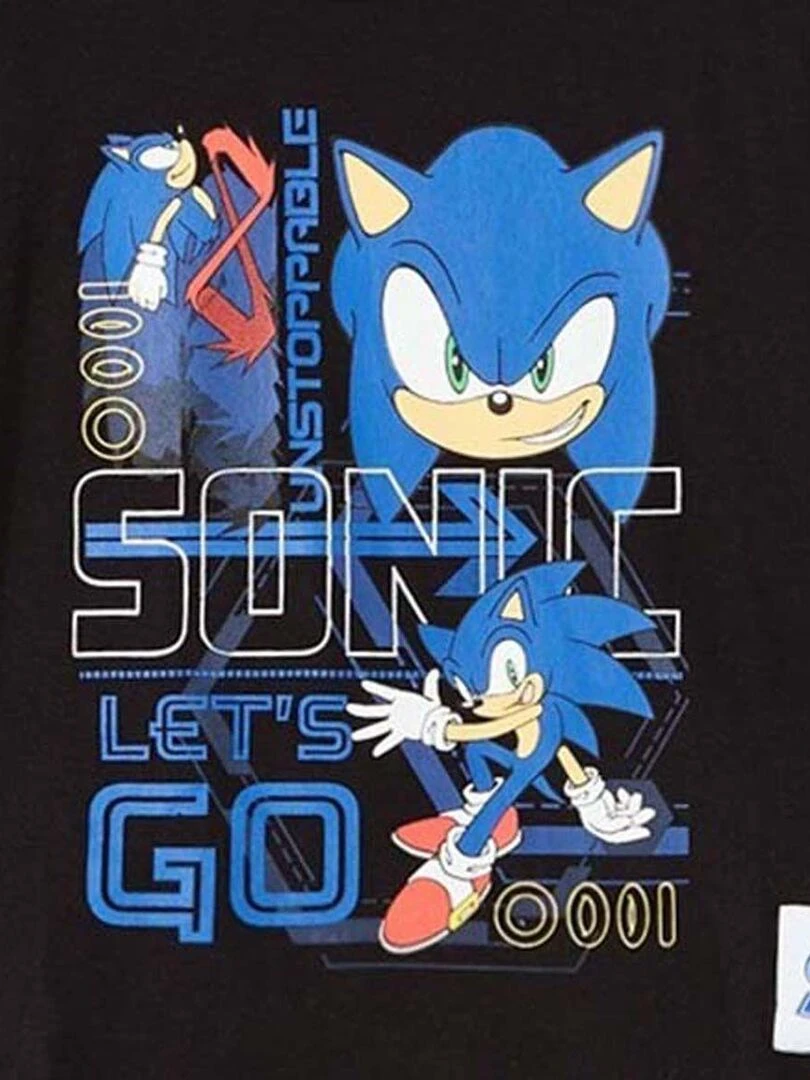 Sonic   T shirt garçon imprimé Sonic en coton   Noir