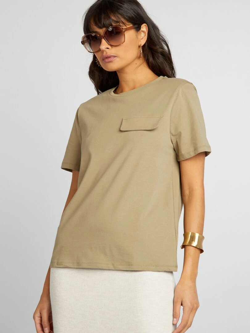 T shirt manches courtes avec poche poitrine   Kaki