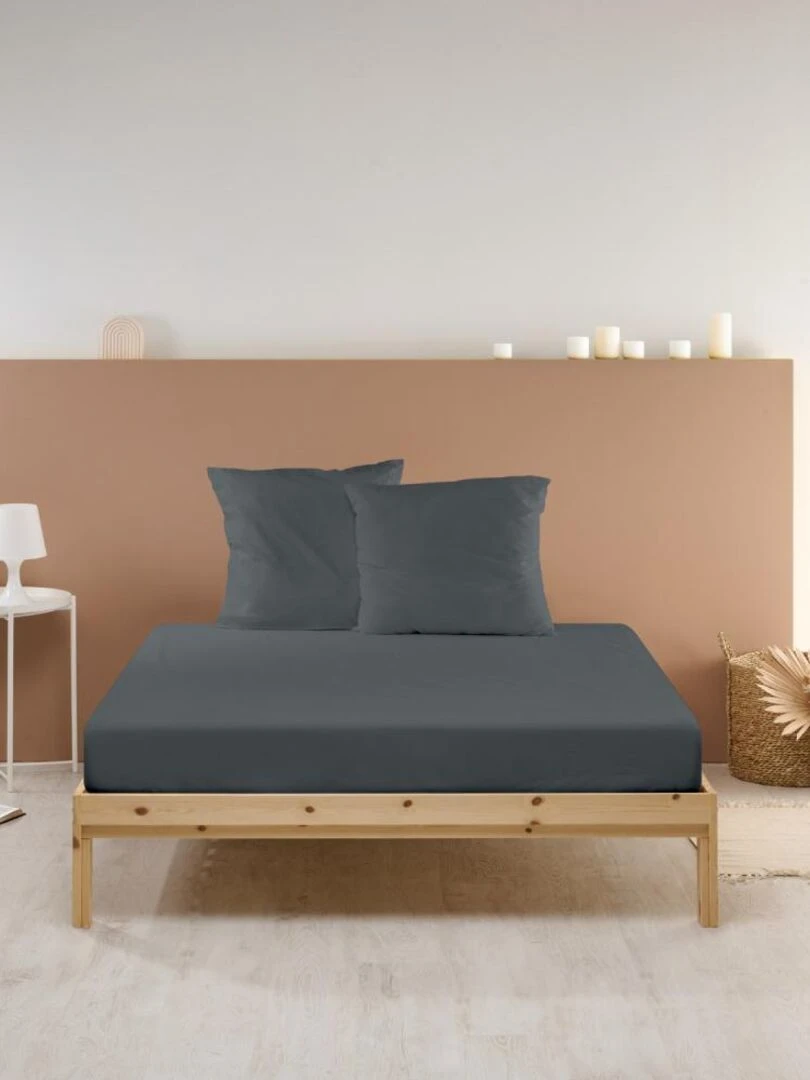 Bleu Câlin Drap housse uni Percale de coton 80 fils/cm² gris anthracite