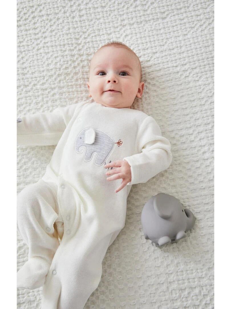 Pyjama naissance 1 pièce éléphant en jersey   Noukie's   Blanc