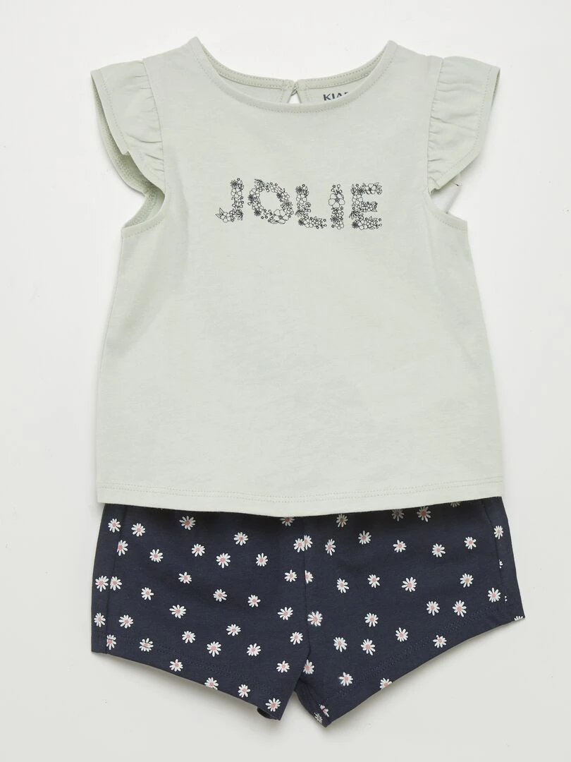 Ensemble t shirt + short imprimé 2 pièces Bleu marine