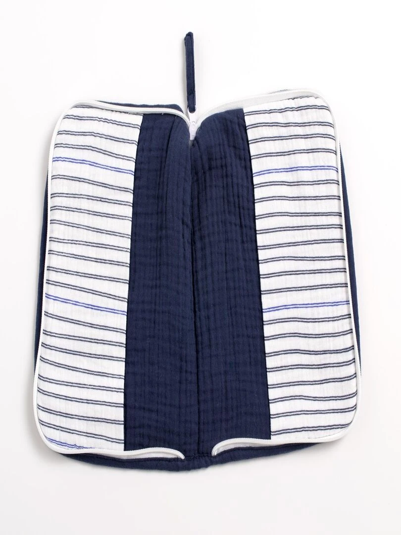 Protège carnet de santé en double gaze de coton marinière SAUTHON Blanc Bleu