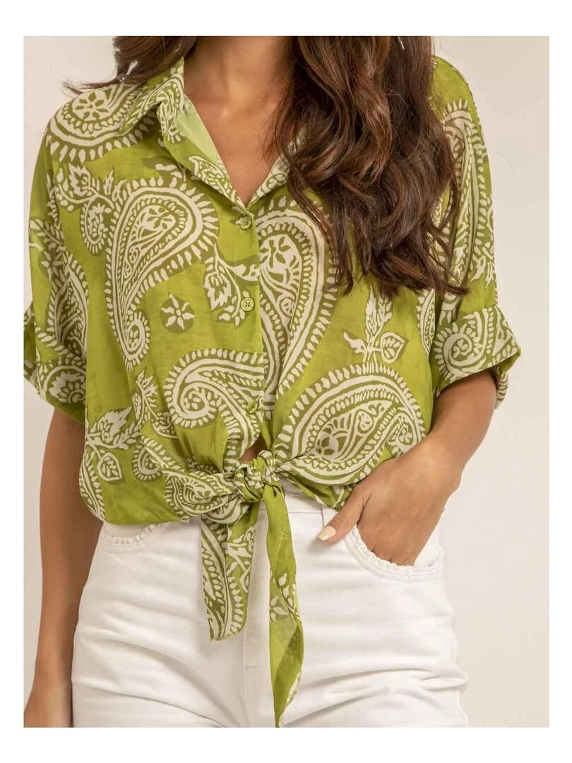 Chemise manches courtes motifs OPILINA   Vert
