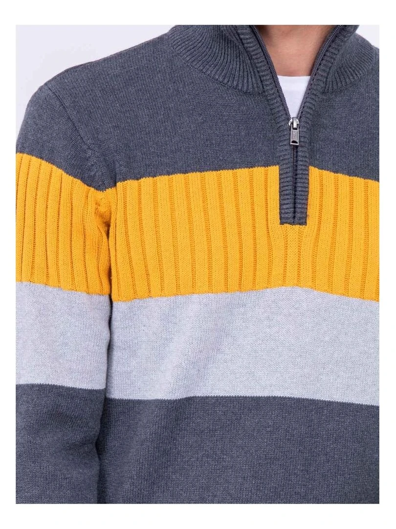 Pull col montant zippé pur coton LENAR   gris anthracite