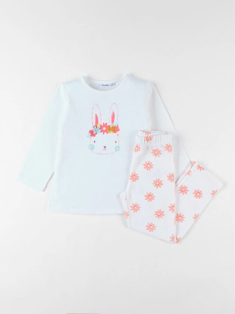 Pyjama 2 pièces en jersey écru/corail Noukie's Blanc