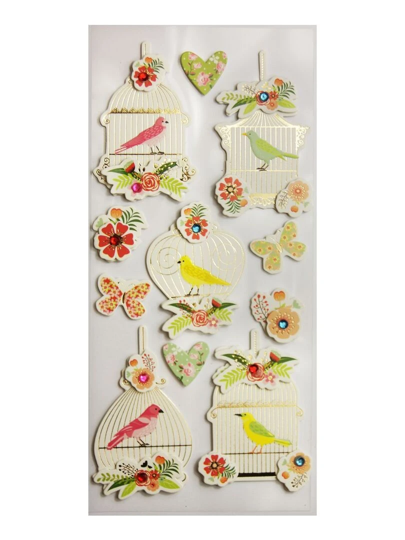 Autocollants en relief à dorures Oiseaux en cage N/A
