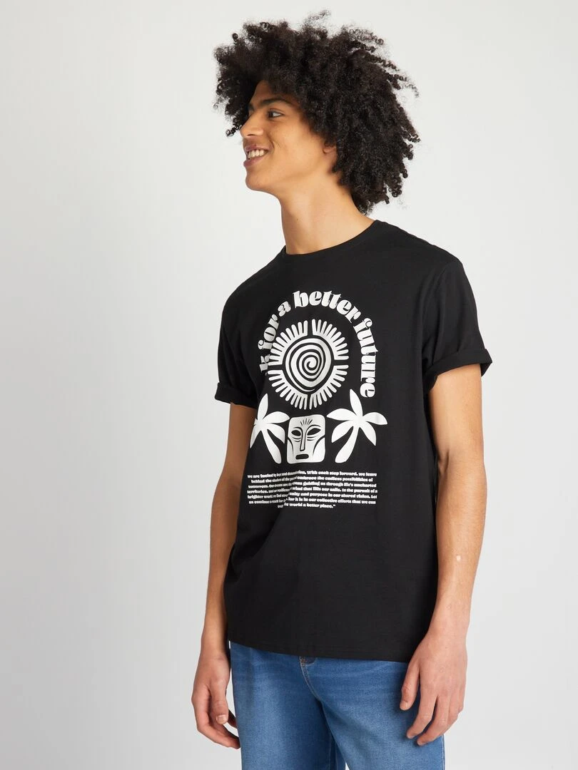 T shirt en jersey à col rond   Noir