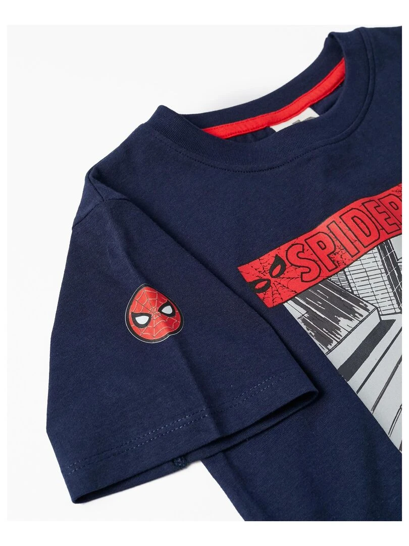 T Shirt en coton pour garçon 'Spider Man' manches courtes   Bleu foncé