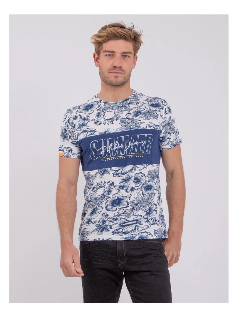 T shirt manches courtes col rond pur coton NOLIBA Bleu