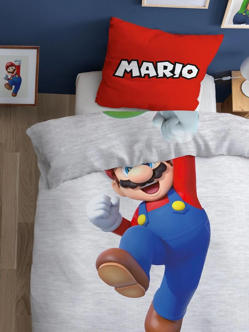 Parure de lit imprimée double face 100% coton MARIO FIGURES Gris
