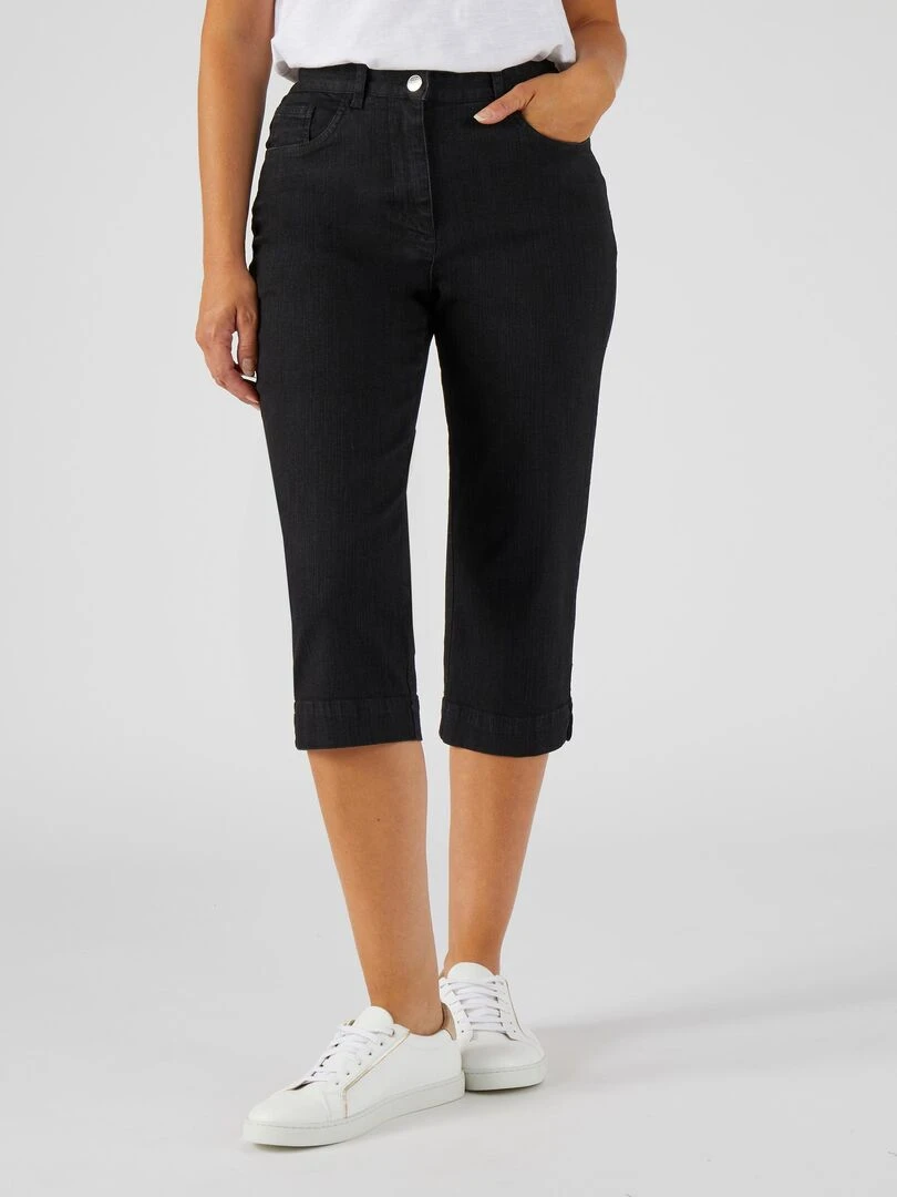 Pantacourt jean extensible 5 poches. Damart Noir