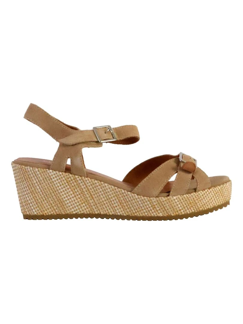Sandale Compensée Cuir Emilie Karston Esabel Beige