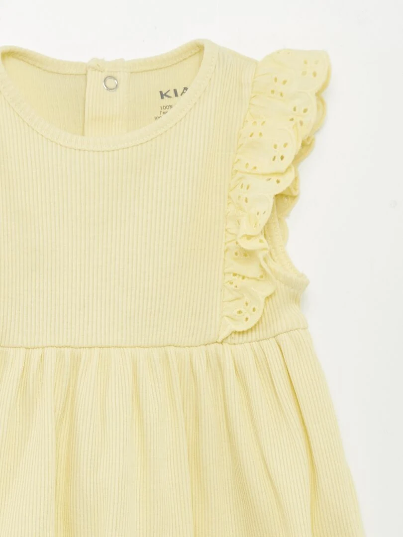 Robe en maille côtelée avec volants Jaune