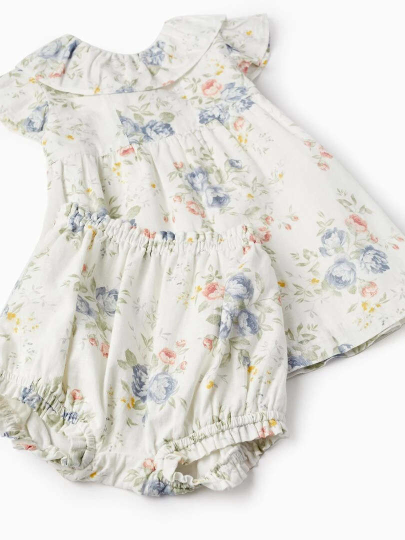 Robe + Bloomer en coton pour bébé fille 'Floral' manches courtes BROTHERS&SISTERS   Beige clair