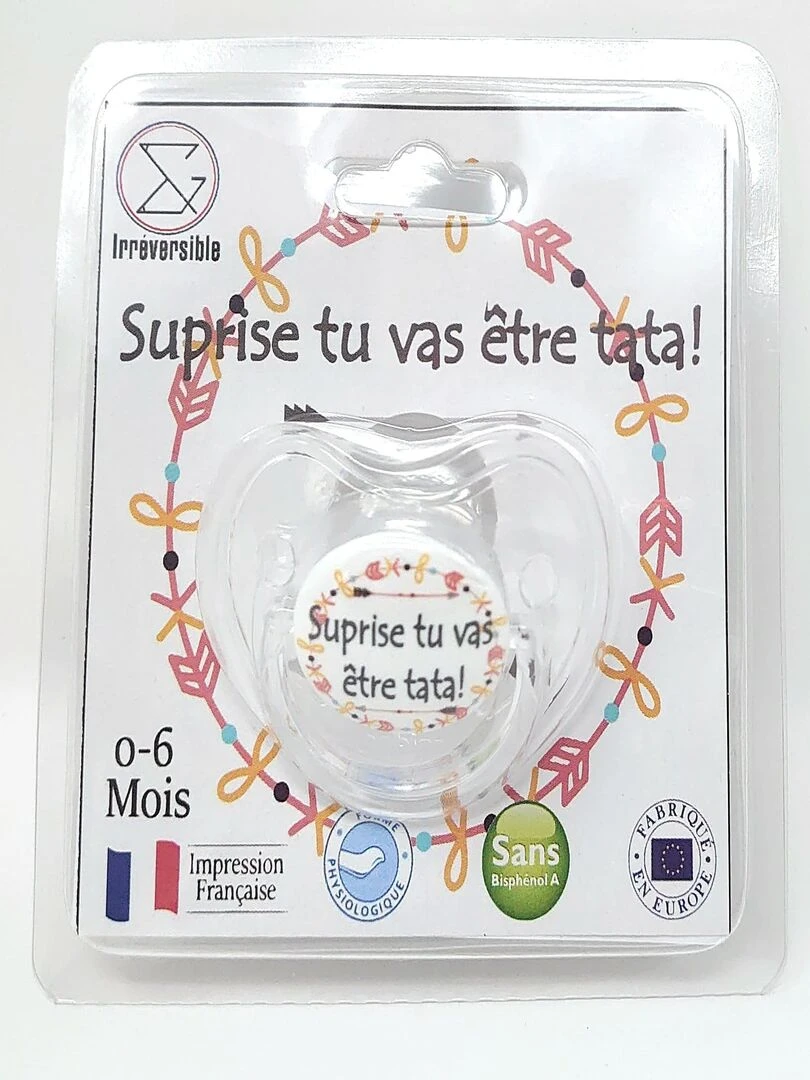 Sucette " Surprise tu vas être tata ! "   Blanc