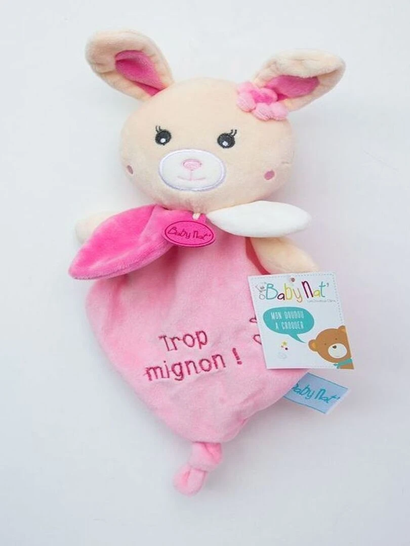doudou Babynat Lapin Rose Trop Mignon Kawaii Plat Rose